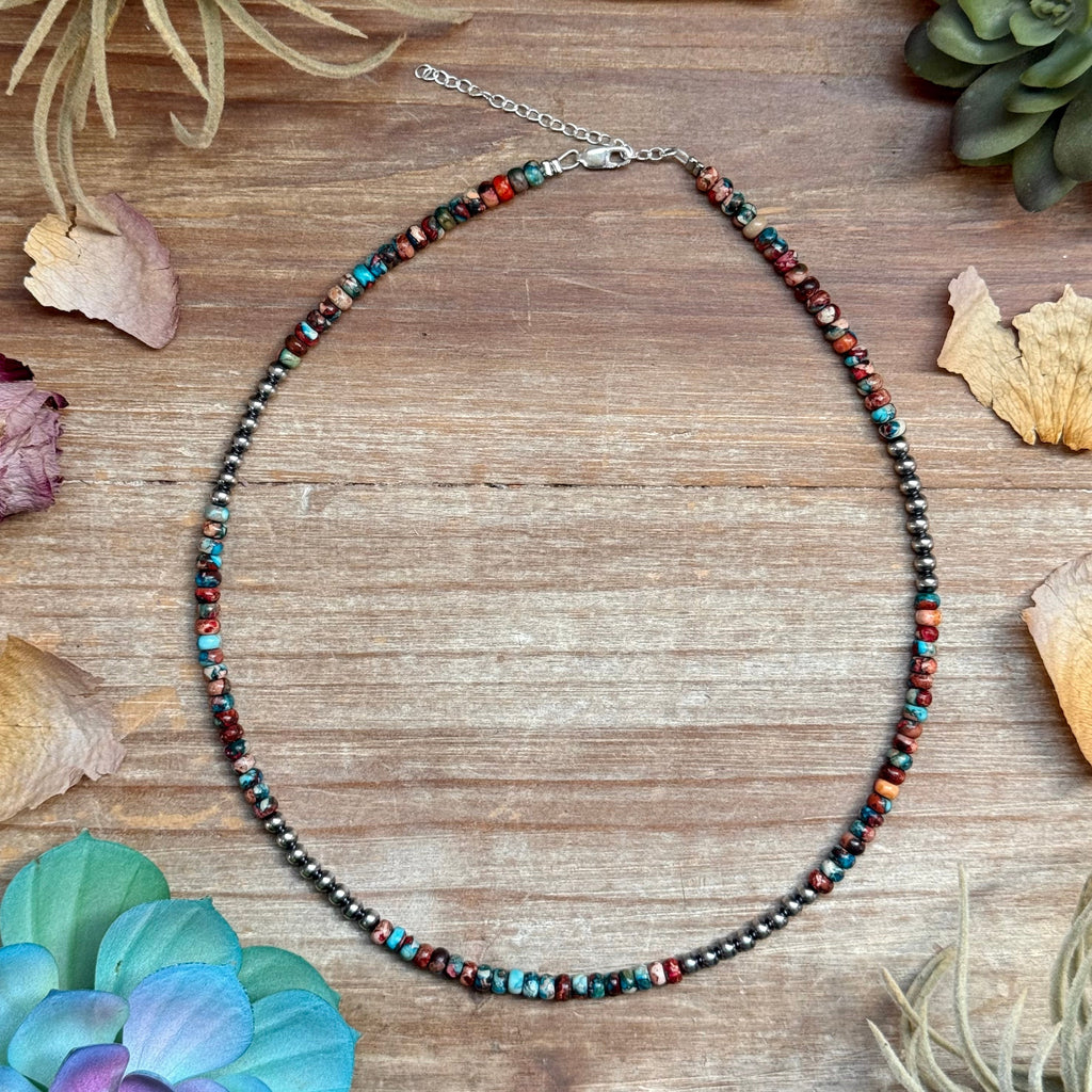 17” Blue & Pink Sea Sediment Necklace – Sterling Silver