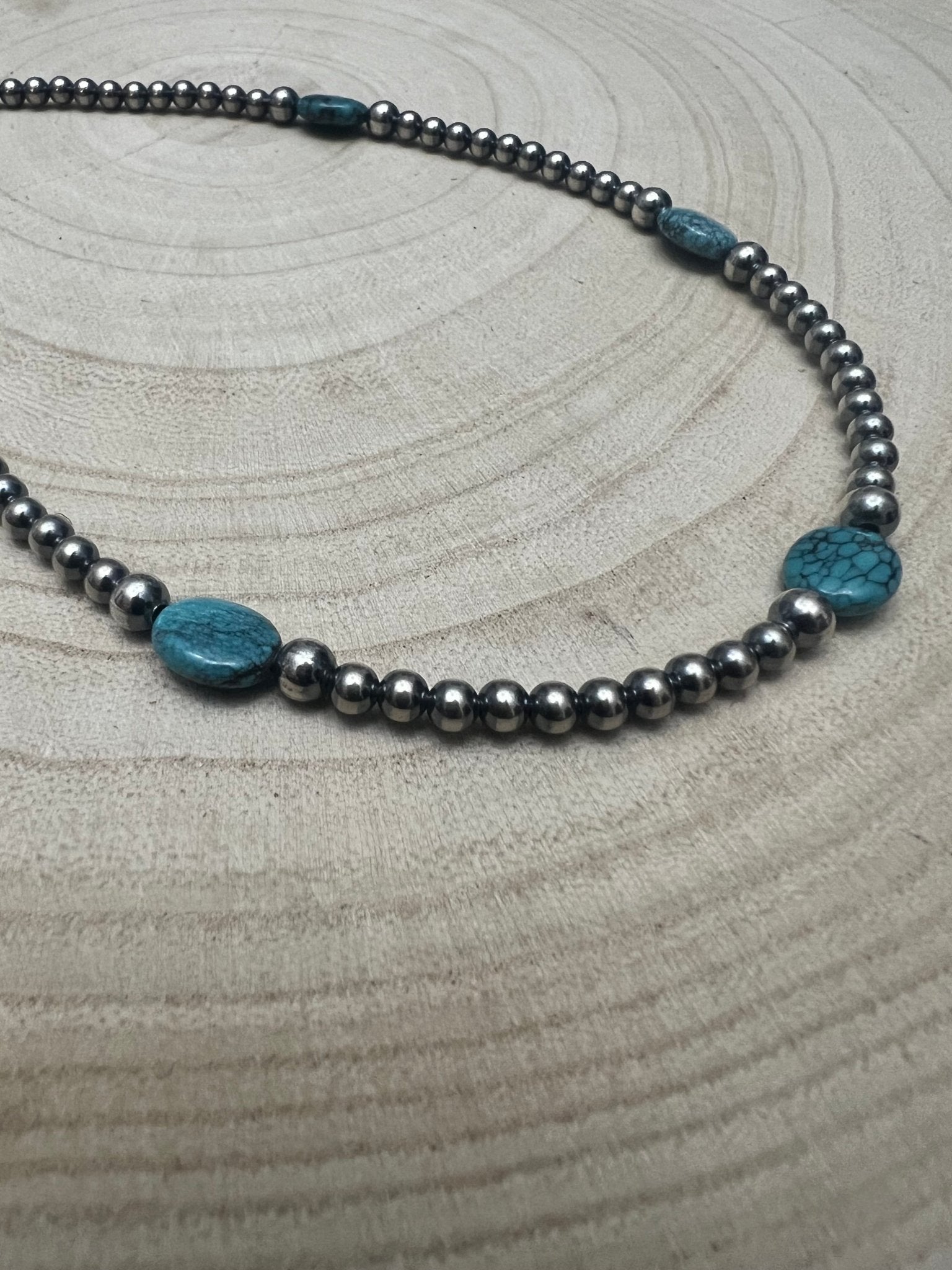 4mm & 5mm Sterling Pearl Turquoise Choker  - 15 inch