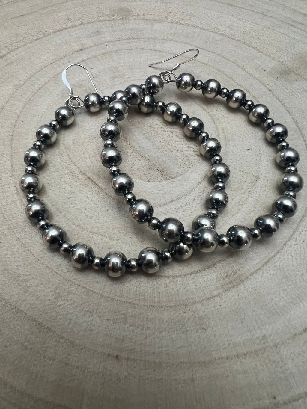6mm and 3mm Sterling Silver Pearl Hoop Earrings - 2 inch drop