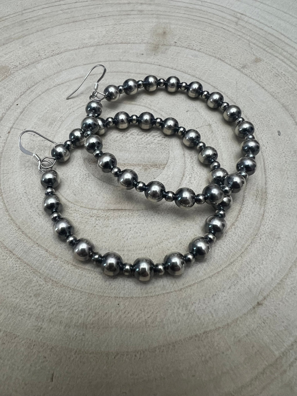 6mm and 3mm Sterling Silver Pearl Hoop Earrings - 2 inch drop
