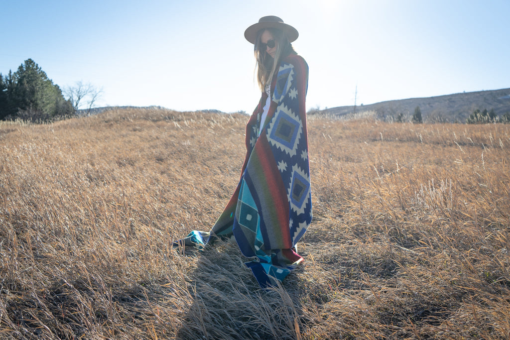 Andean Alpaca Wool Blanket - Ocean Breeze