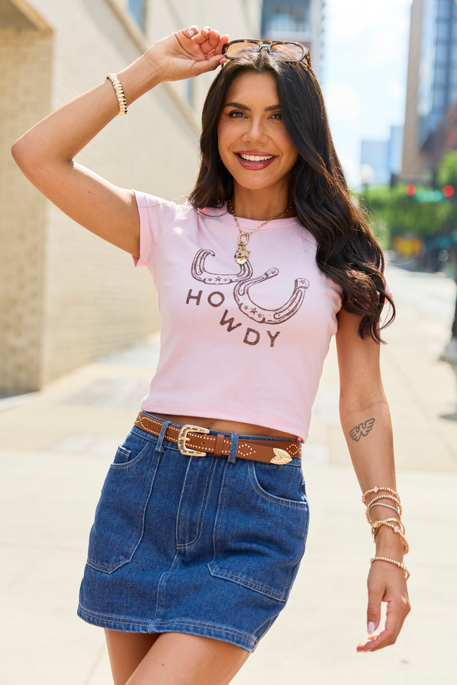Howdy Horseshoes Pink Baby Graphic Tee