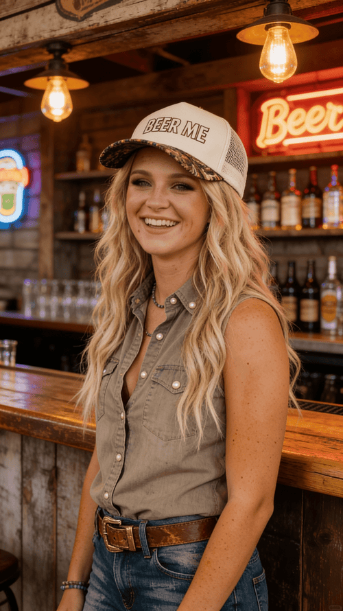"Beer Me" Embroidered Leopard or Camo Trucker Hat