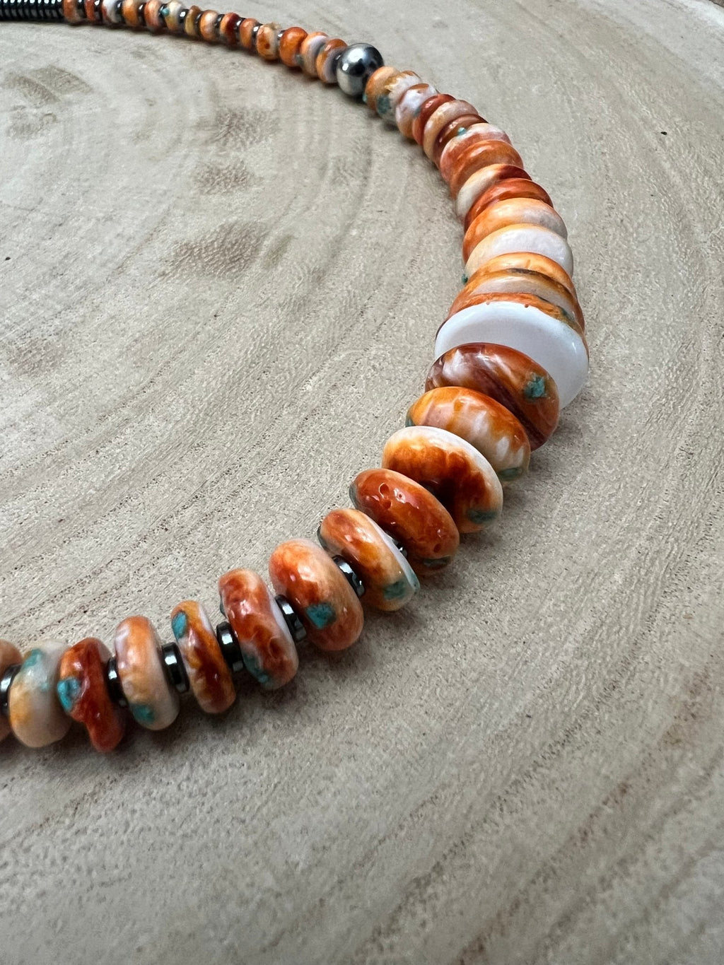 Orange & Turquoise Graduated Necklace - 22 inch