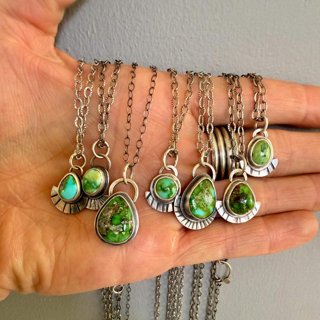Sonoran Gold Turquoise Necklace in Sterling Silver | Small Teardrop Pendant